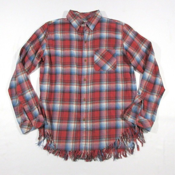 Current/Elliott Tops - Current/Elliott The Prep School Button Up Shirt Fringe Hem Plaid Red Size 3